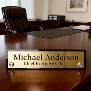 Custom Manufactured Desk Plate name with Wooden Base